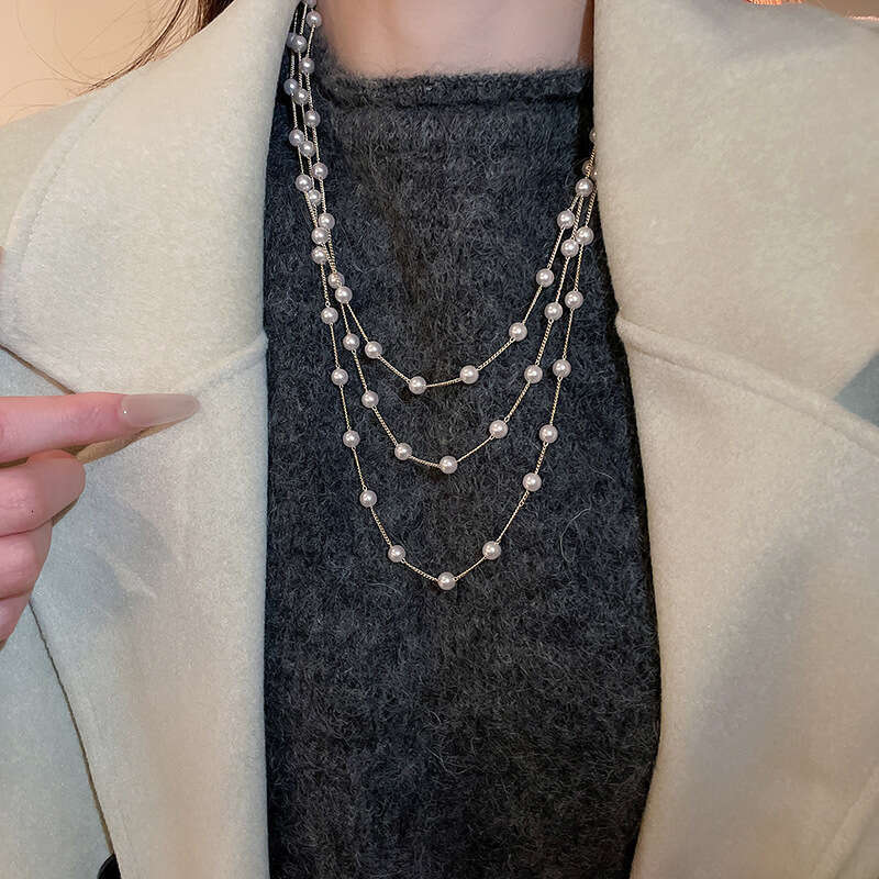 Autumn Winter Korean Style Gentle Long Pearl Fashionable Elegant Sweater Chain Light High-end Sense Necklace Accessories