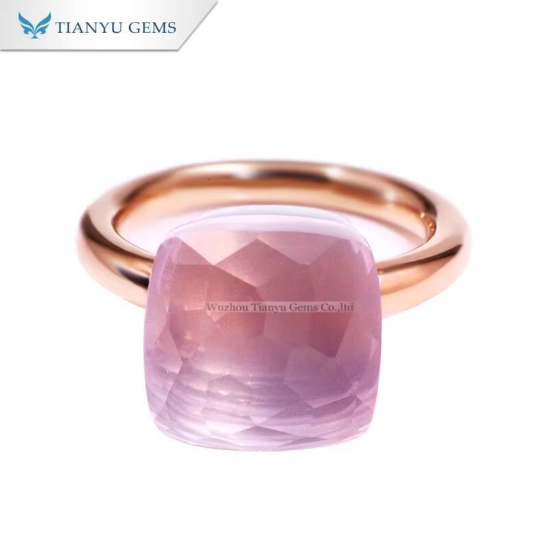 Tianyu Gems 101mm Cushion Cut Pink Sapphire 18K Rose Gold Jewelry Luxury Ring for Women