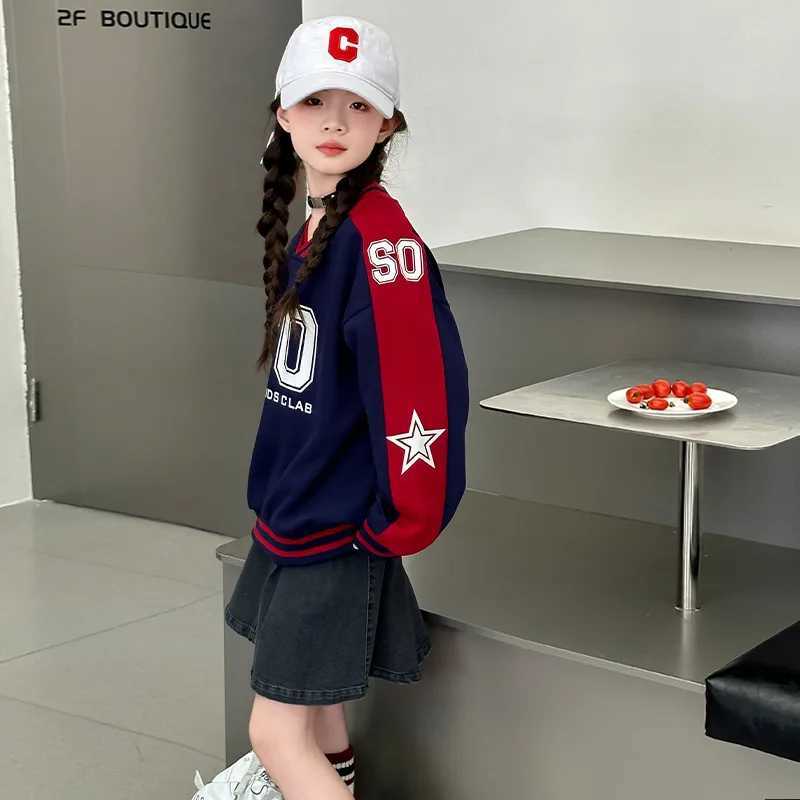 2025 new spring Girls clothes Sweatshirt Kids teens letters splicing Child autumn striped hooded tracksuit 6 7 8 9 10 11 12 yearT251030