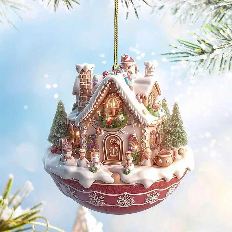 Acrylic coffee cup ornament 2D Art Keychain Pendant Christmas Snow House Pendant Decoration Christmas tree pendant decoration C251030
