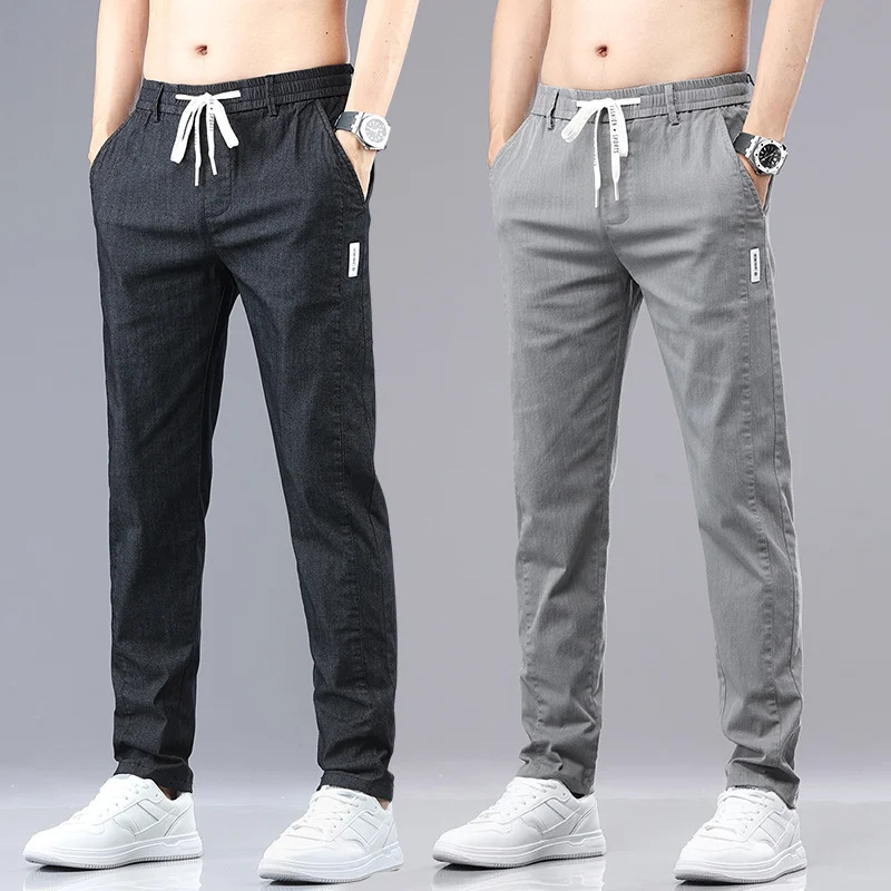 6 Colour Summer Mens Classic Cotton Solid Color Fashion Business Casual Pants Elastic Waist Korean Fashion Men Clothing 2838 251028