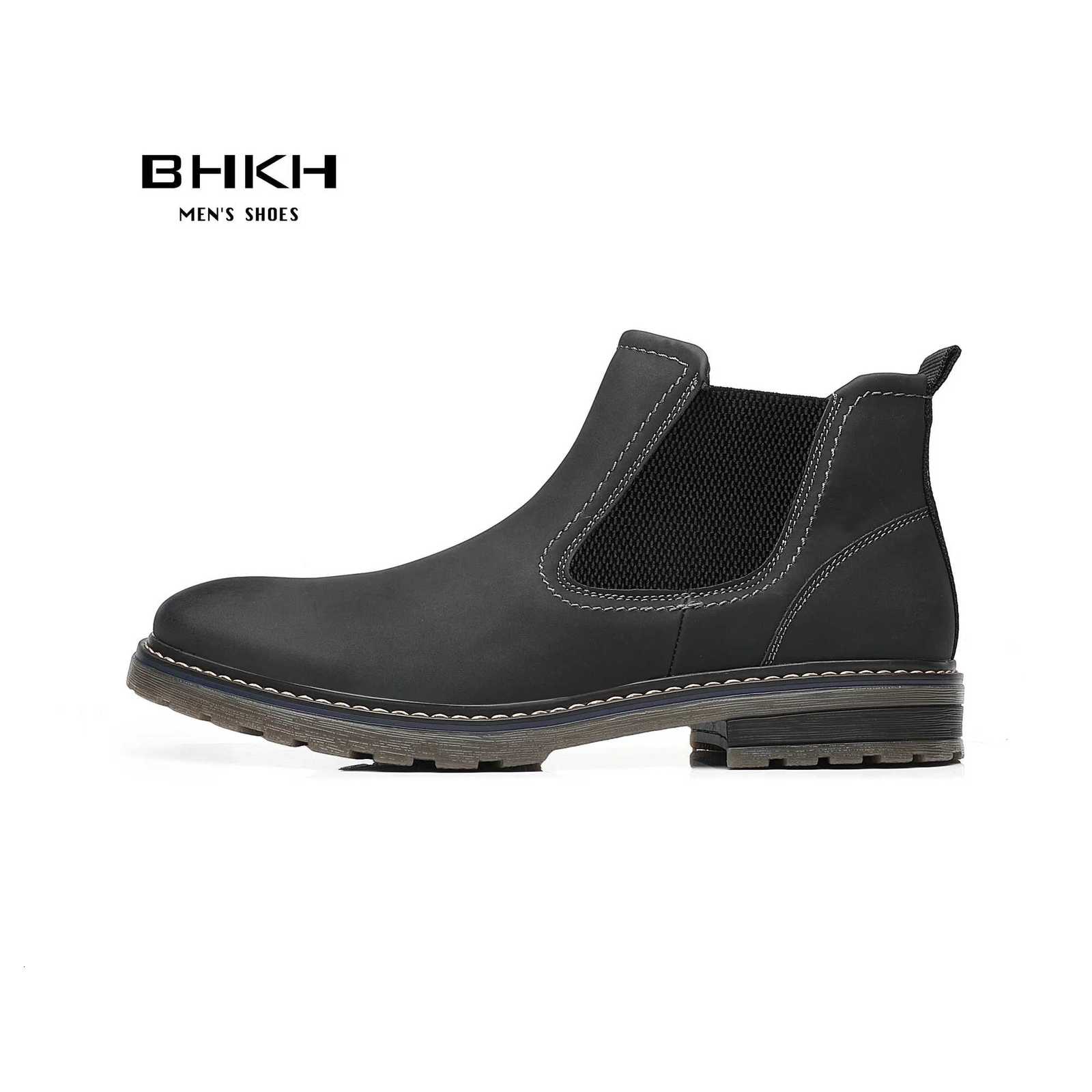 BHKH 2025 Men Chelsea Boots New Winter Men Boots Soft Leather Elastic Strap Ankle Boots Smart Formal Business Casual Man Shoes Z251029
