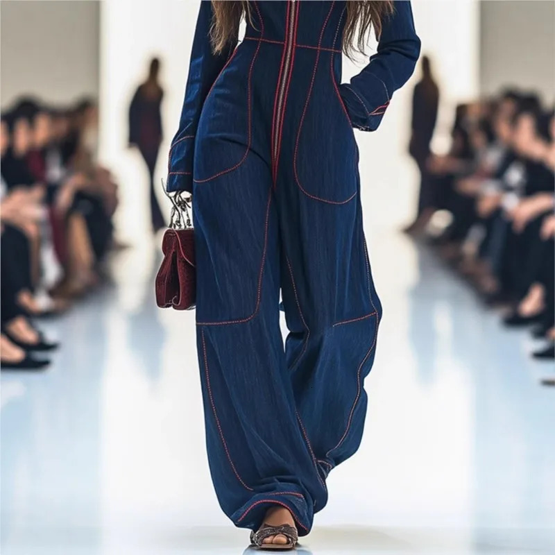 Solid Color Women Jumpsuits For Autumn Winter Long Sleeve Loose Fashion Streetwear Overalls Wide Leg Pants Trousers 251027