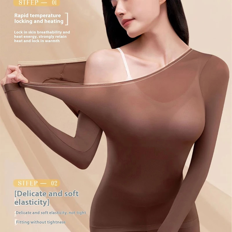 Women Warm Thermal Underwear Ultra Thin Traceless Long Sleeves Clothes High Elastic Set Black Tech Constant Temperature Lingerie 251030