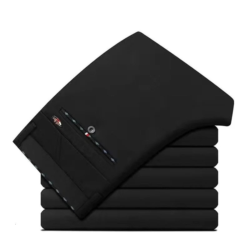 High Stretch Mens Dress Pants High Waist Elastic Formal Suit Pants Office Business Classic Casual Trousers Slim Fit Black Blue 251028