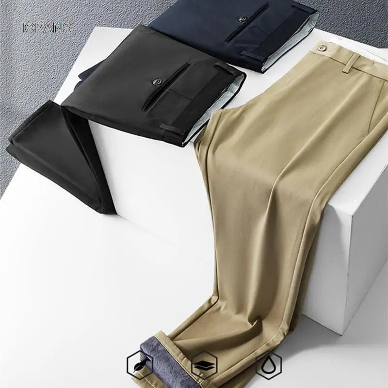 Warm Fleece Suit Pants Men Clothing Straight Regular Black Thick Winter Trousers For Men Business Formal Dress Casual Pants 251028