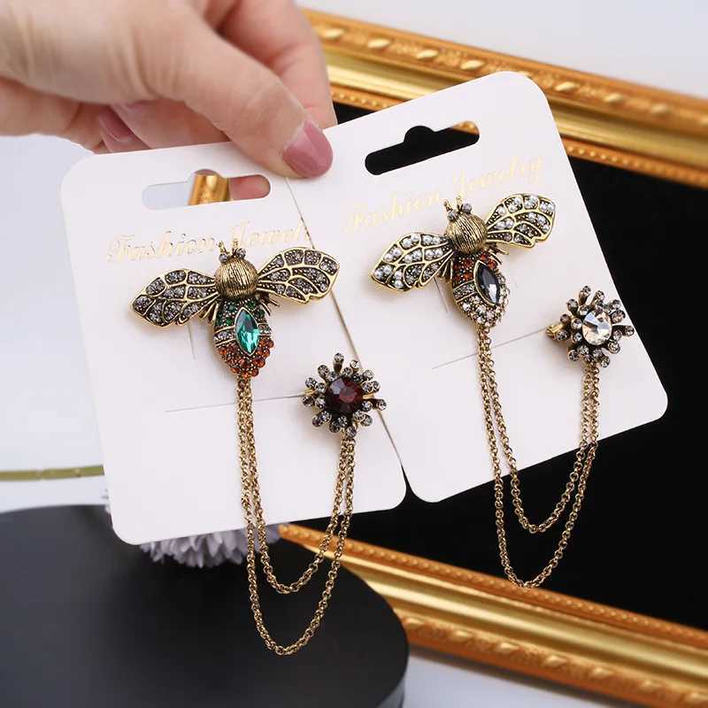 fashion women retro brooch feminine bee tassel chain double pin buckle badge accessories Y251029