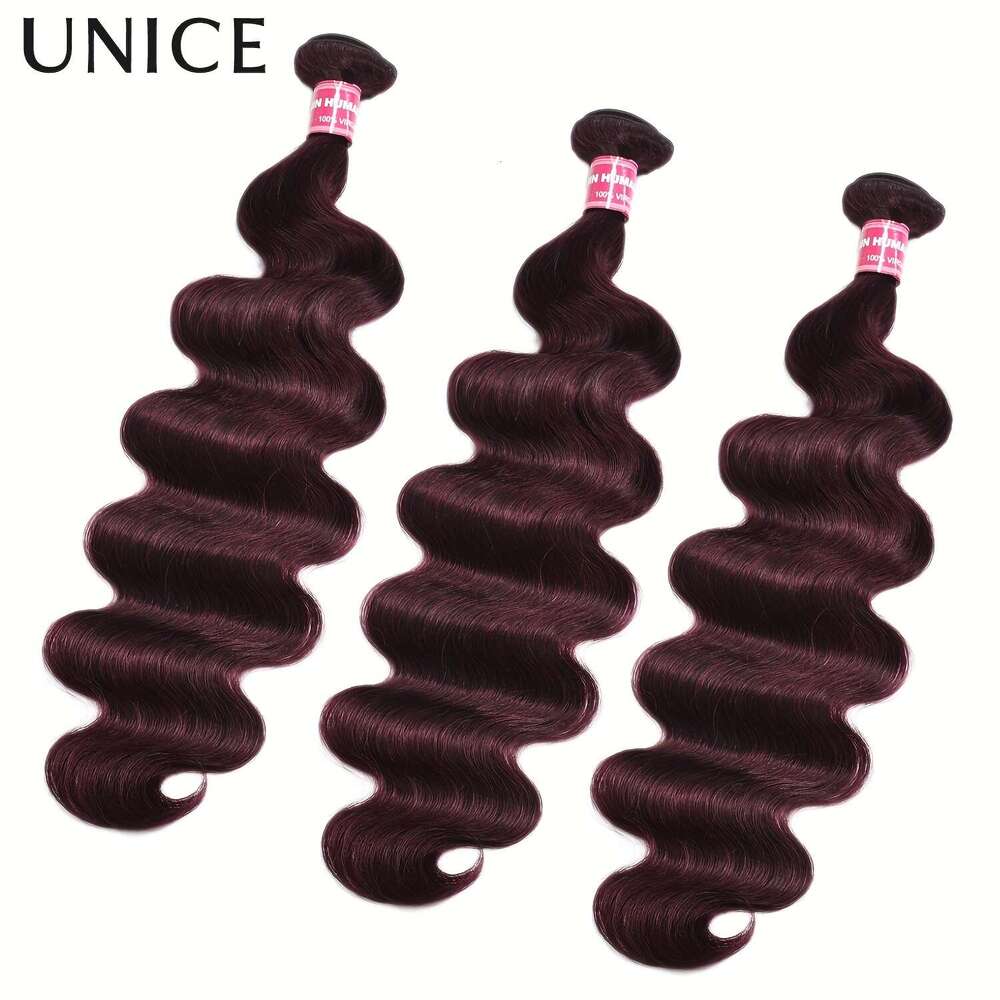 Unice Bury Plum Color Body Wave Virgin Human Weave 1 Bundle And 3 Bundles, Bundles Women Real Hair,