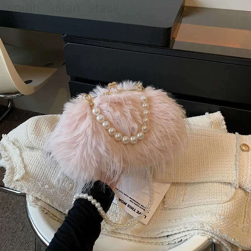 Shoulder Bag Tassel highend fiery chicken feather niche crossbody bag pearl chain versatile autumn and winter plush bag Z251030 - view 6