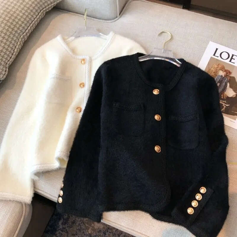 Women Cashmere Cardigan 2026 Fall Winter French Elegant Short White Knit Sweater Coat womens coat womens Cardigan