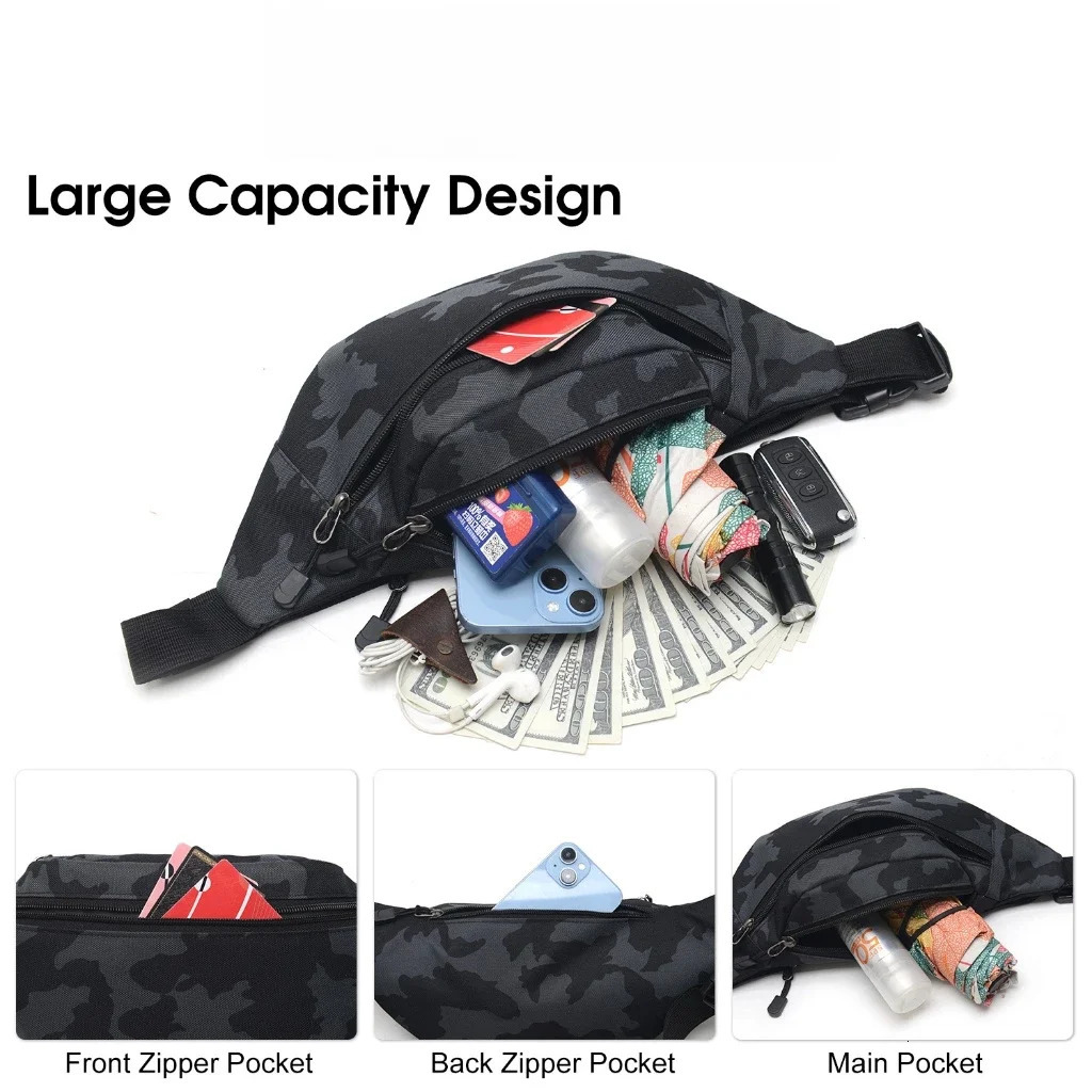 Mens Crossbody Waist Bag Multifunctional Waterproof Fitness Chest Pack with Three Pocket Nylon Fabric Chest Trendy Shoulder Bag 251030