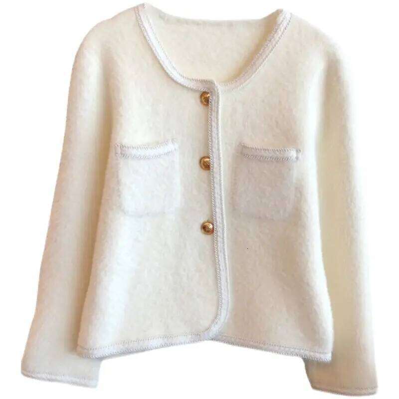 Women Cashmere Cardigan 2026 Fall Winter French Elegant Short White Knit Sweater Coat womens coat womens Cardigan