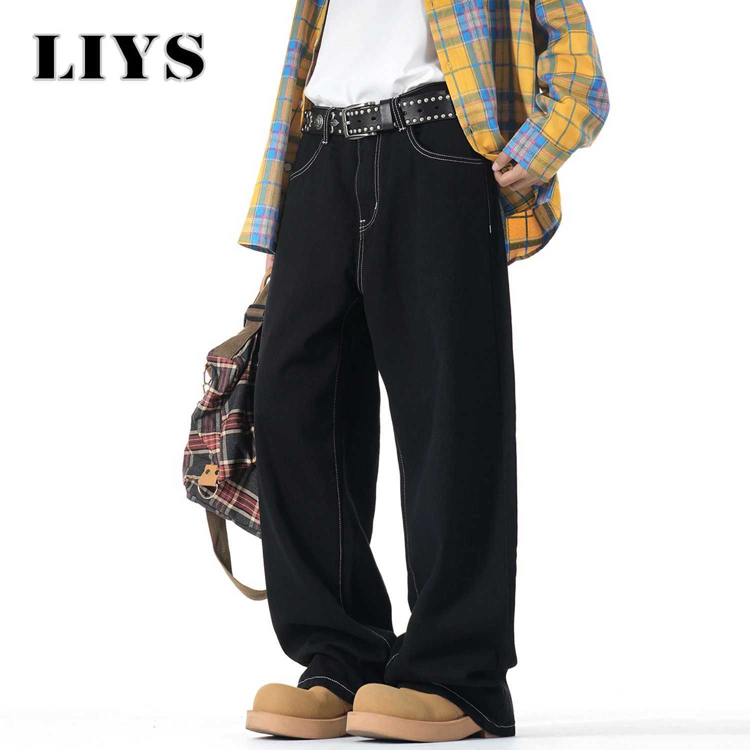Mens American Retro Street Vibe Design Bagy Wide Leg Jeans Embroidered Checkered Splicing Unisex Bad Boy Charm Denim Pants J251030