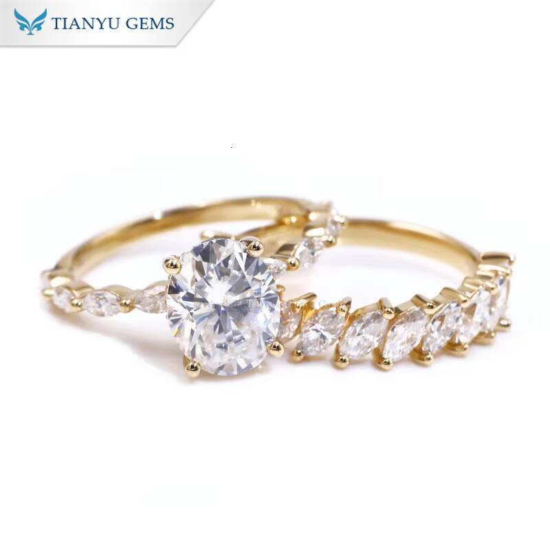 Tianyu Gems Customization 10k Yellow Gold 810mm 3carat D VVS1 Oval Hearts and Arrows Cut Moissanite Jewelry Ring Set for Women