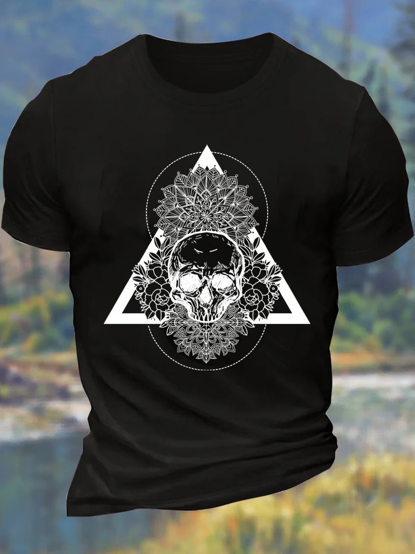 US/EU Oversized Skeleton Print Men's Cotton Short-Sleeve T-Shirt - TT7326