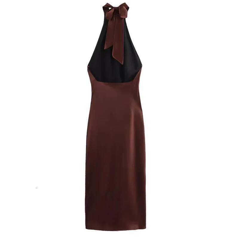 winter jacket women HXAO Halter Satin Long Women Tied Backless Brown Midi Summer Off Shoulder Party Dresses Pleated Evening Dress