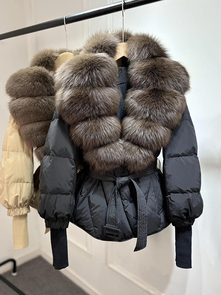 Janveny Large Natural Fox Fur Collar 90 White Duck Down Jacket Women Winter Puffer Coat Female Parkas Waterproof 251023