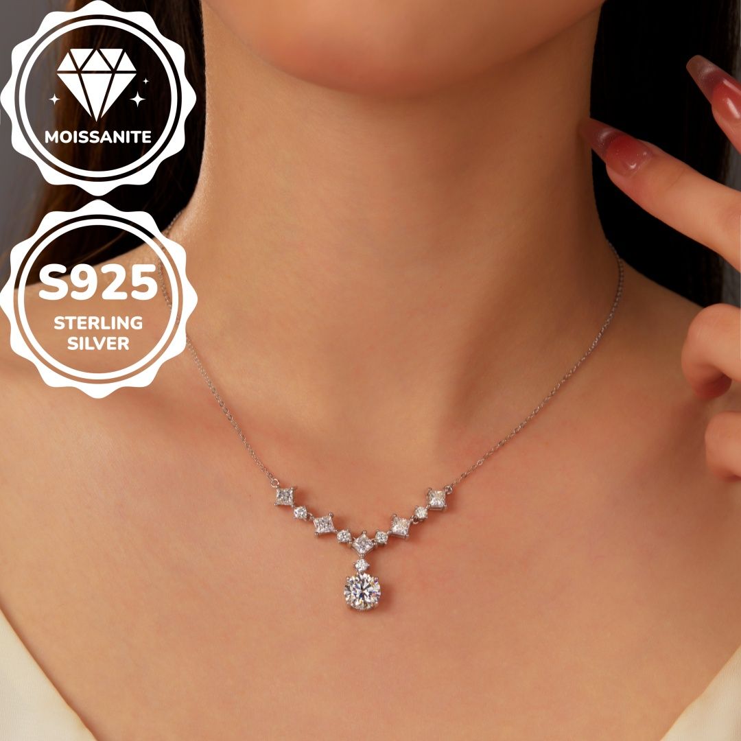 MT GRA 5CT All Moissanite Necklace for Women 925 Sterling Silver Pendant Necklaces Jewelry Wedding Anniversary Birthday Gift for Wife Mom Girlfriend L