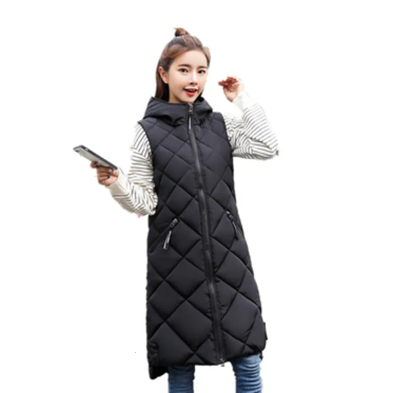 Womens Sleeveless Vest Long Down Padded Jacket Solid Color Hooded Loose Ladies Fashion Casual Warm Winter Jacket Vest Women 251024