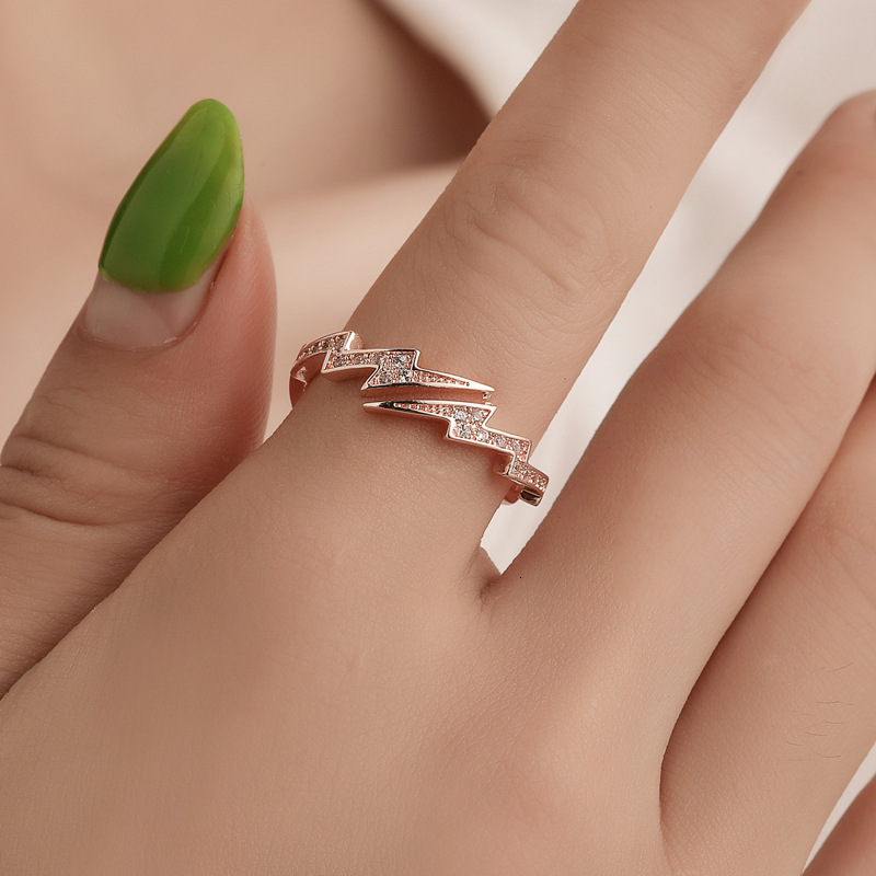 Korean Style Hot-Selling Creative Irregular Geometric Zircon Lightning Open Ring Jewelry