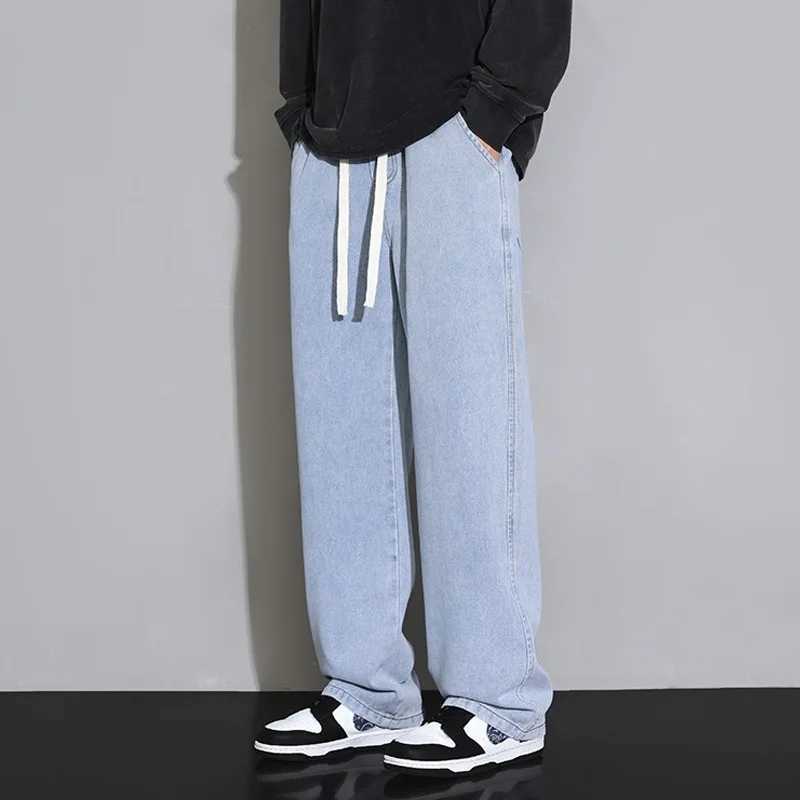2025 Fall Vintage Washed Jeans Men Casual Loose Straight Wide Leg Pants Retro Denim Trousers J251030