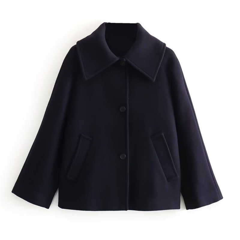 Winter 2023 Womens Faionable Wool Blend ort Coat Jaet Versatile Long Sve Commute Sle Regular Length Outerwear 251010