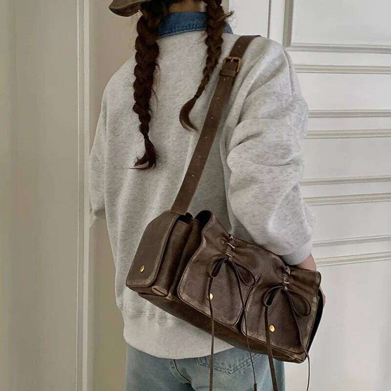 Designer Handbags And Purses Moto & Bike Drawstring Bow Bags For Women 2024 New In Vintage Pleated Shoulder Crossbody