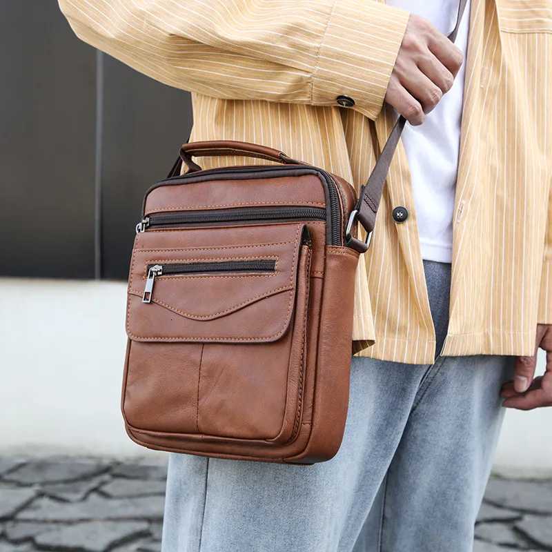 100 Genuine Leather Men Shoder Bag Vintage Crossbody Bag For Men Cowhide Messenger Bag Business M Handbag Y251011