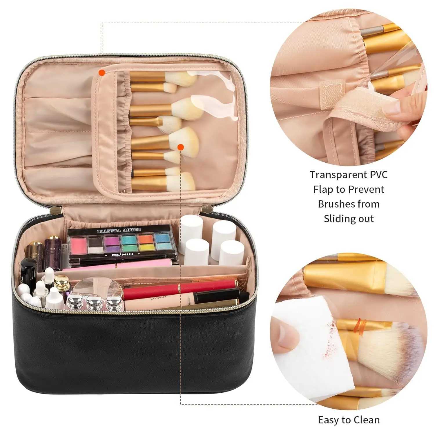 Makeup Bag Portable Cosmetic Bag Large Capacity Travel Makeup Case Organizer Black For Women Toiletry Bag for Girls Traveling J251115