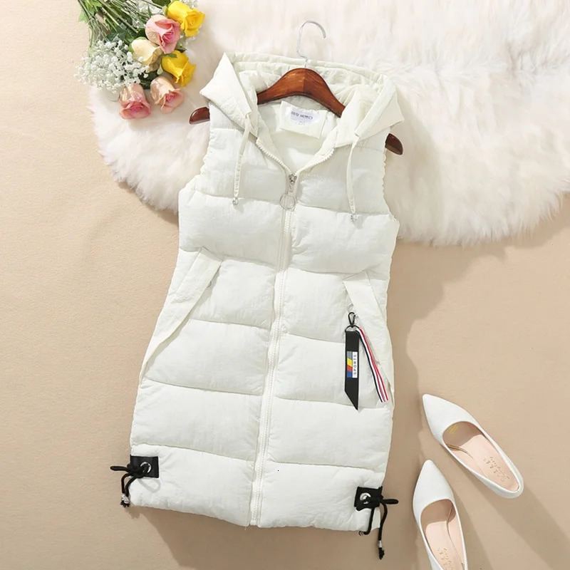 Womens Thick Warm Down CottonPadded Waistcoat Sleeveless Vest Long Hooded Vest Korean Loose Jacket Outwear Autumn Winter 251024