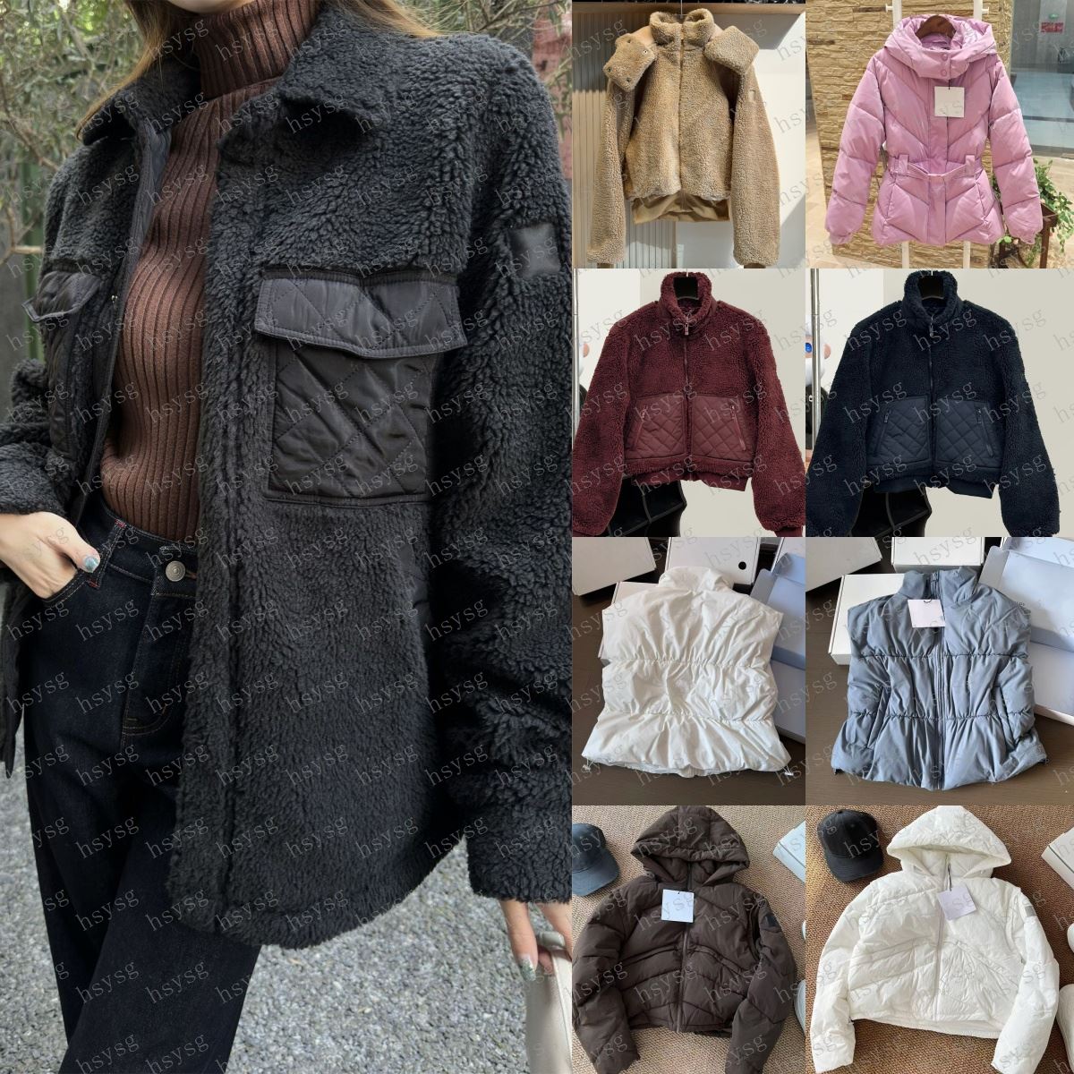 New Designer Womens Down Autumn And Winter Brown Lambhair Hooded Lamb Wool Zipper Coat Yoga warm Lightweight Down Puffer Jackets