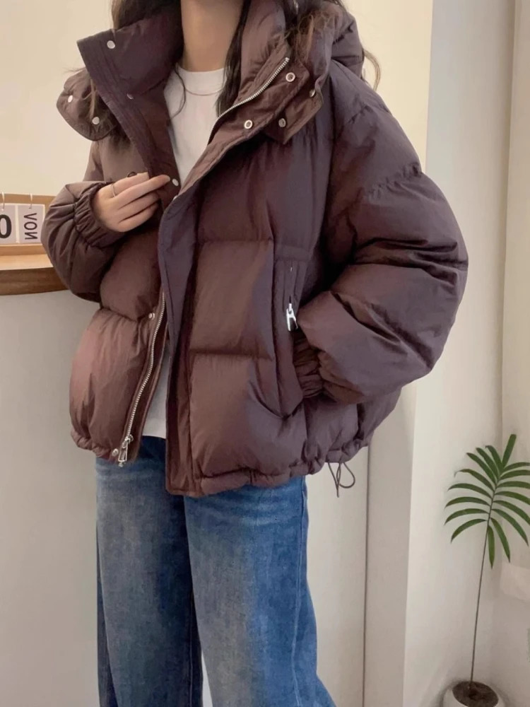 Hooded Winter Oversize Coat Thick Warm Loose Puffer Jacket Female Solid Fashion Zipper Outwear Women Korean Cotton Parkas 251030
