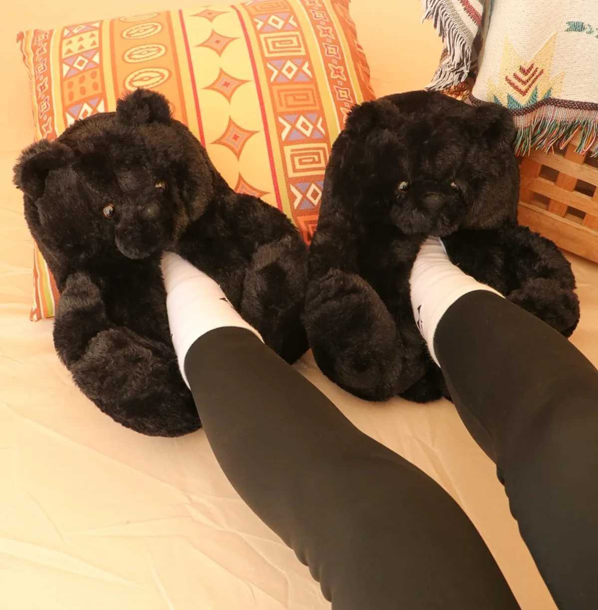 Quick Shipping Pink Slip On Animal Fur Slippers Home Fluffy Bear Shoes Cute Cartoon Indoor Warm Fuzzy Slipper Home Flipflops H251030