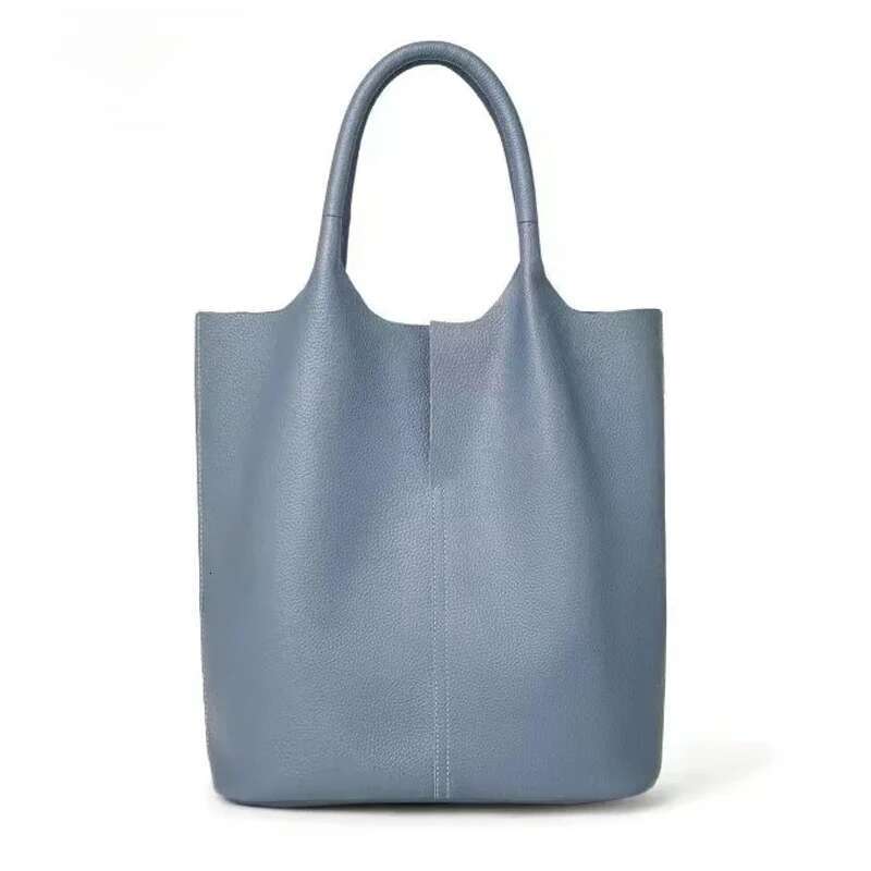 Genuine Grade Leather Women Commuter Ladies Soft Cowhide Tote Shoulder Handbag Large Female Bucket Bag Designer