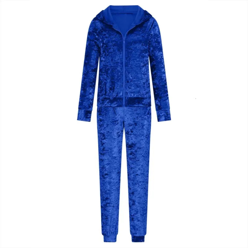 Spring Velvet Tracksuit Womens 2 Piece Sweatshirt Sweatpants Set Full Zip Hoodie Sweatsuit With Pockets Casual Sportswear 251029