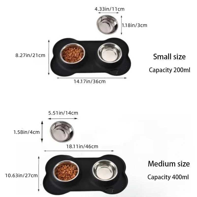 Pet supplies food utensils stainless steel folding dog bowl cat bowl placemat silicone double bowl leakproof easy to clean J251113