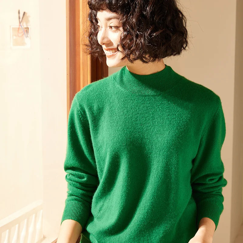 2025 AutumnWinter Womens Sweater 100 Cashmere Half High Neck Knitted Hoodie Solid Color Casual Top 251016