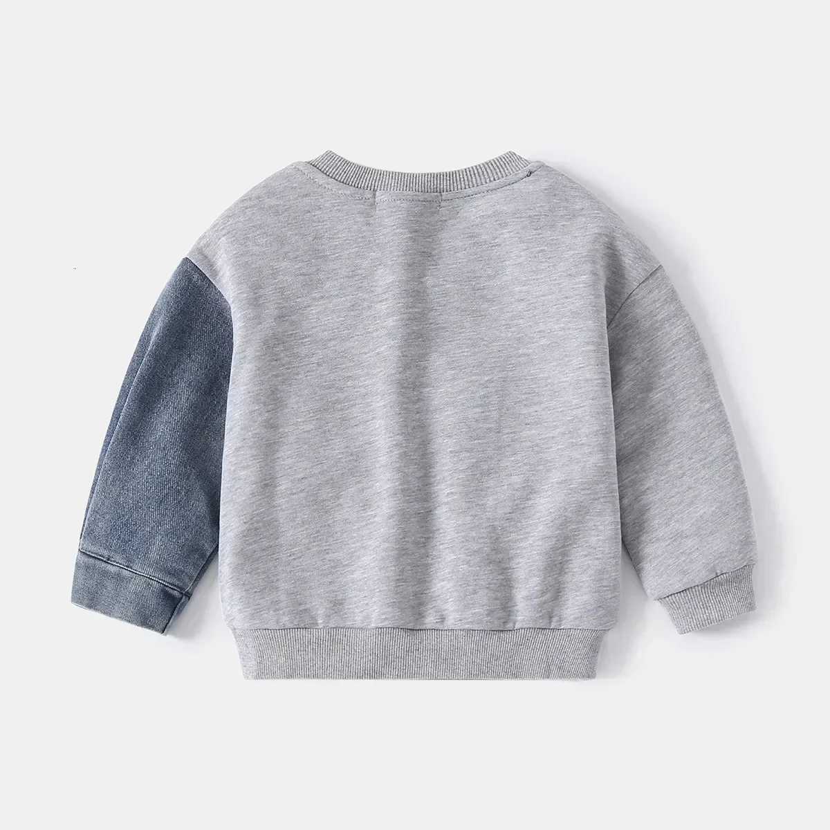 Boys Denim Sweatshirt Kids Stitching Sleeved Loose Sweater 2025 Spring Autumn Childrens Street Style Casual Hoodies ClothesT251030