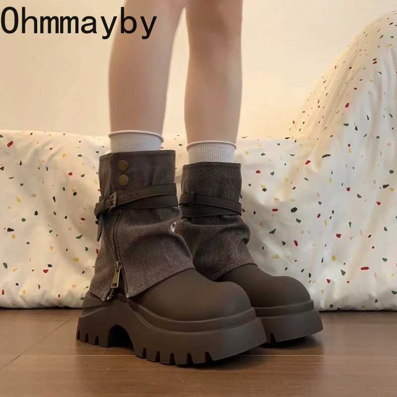 Winter Punk Style Women Ankle Boots Fashion Belt Buckle Shoes Ladies Concise Chunky Platform Heel Short Booties Zapatos De Mujer Z251029