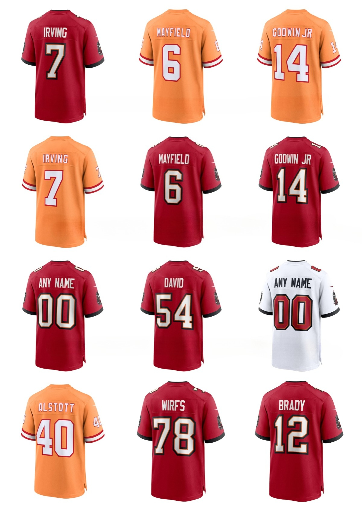 NFL Buccaneer Mike Evans Vita Vea Lavonte David Derrick Brooks Chris Godwin Jr. Baker Mayfield Bucky Irving Tom Brady Mike Alstott Tristan Wirfs Custom Jersey