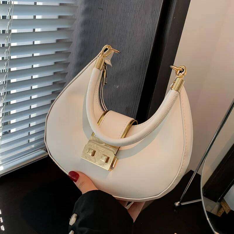 Women's Fashion Solid Color Shoulder Bag Lightweight PU with Comfortable Handheld Metal Buckle Sleek Handbag for Daily Use