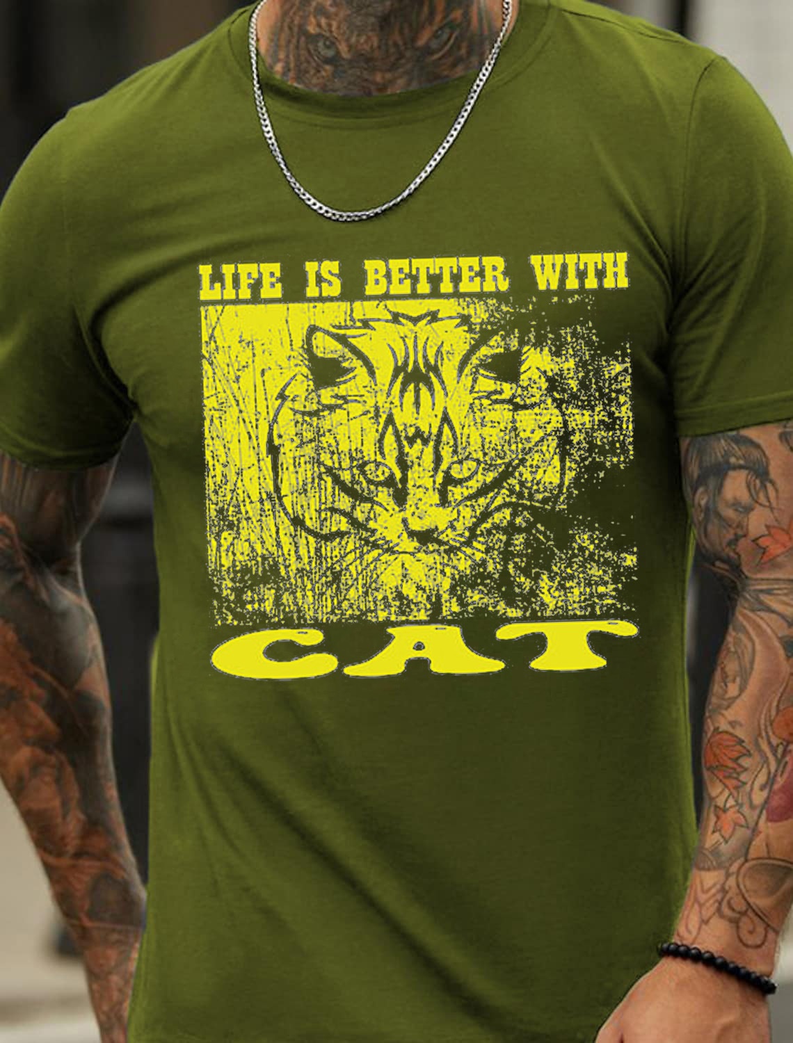 Life is Better with Cat Design Fashion Men's Cotton Summer T-Shirt - TT7090