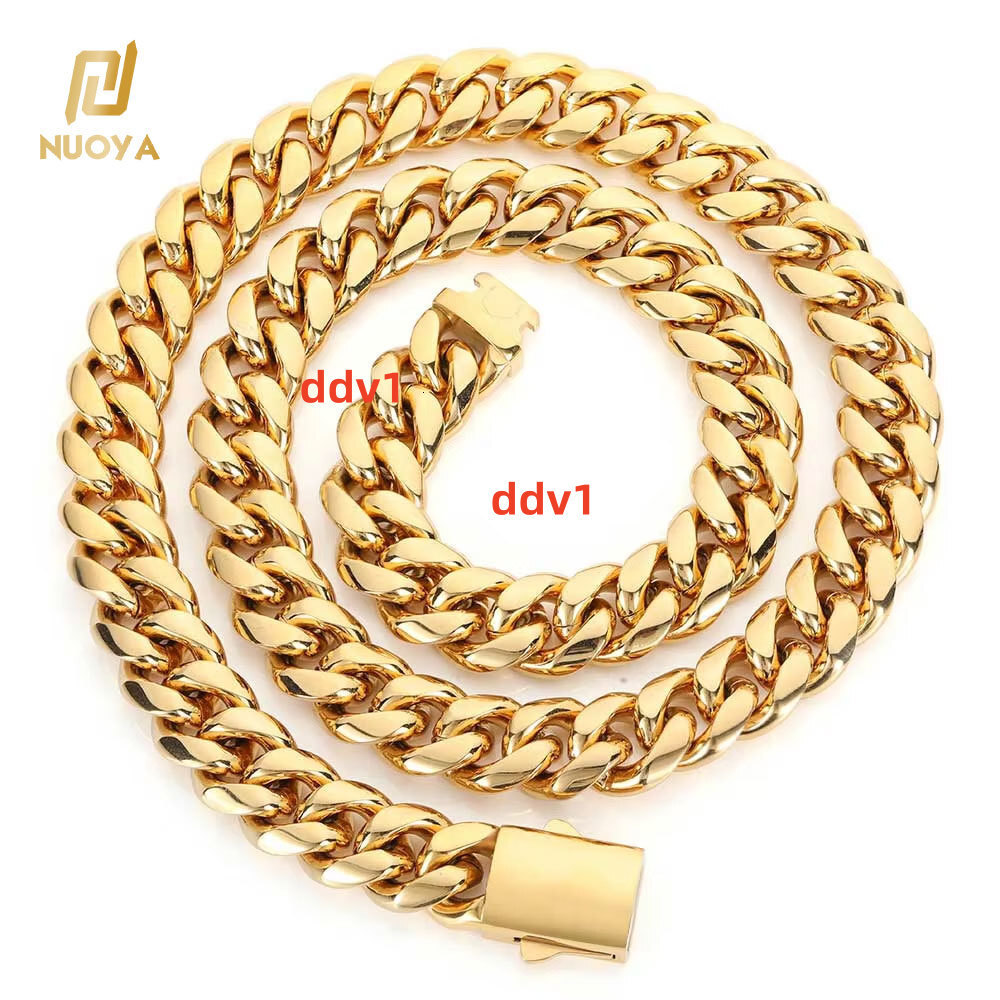 NUOYA Custom Miami Cuban Link Chain Stainless Steel Hip Hop Jewelry 14K18K Gold Plated Cuban Chain Mens Necklace Designer's style