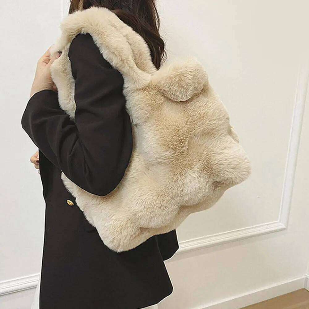 Women's Fluffy Plush Shoulder Bag Autumn Winter Top-Handle Solid Color Tote Versatile Commuter Handbag For Girls