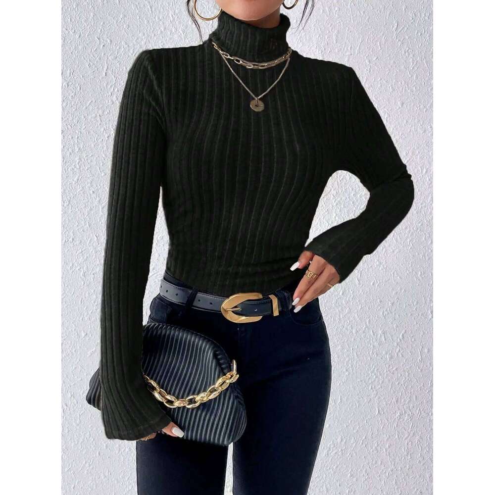 Elegant Solid Basic Knitted Tops New Women Turtlneck Sweater Long Sleeve Casual Slim Pullover Fashion Simple Style Design Designer Sweater Women Bear 
