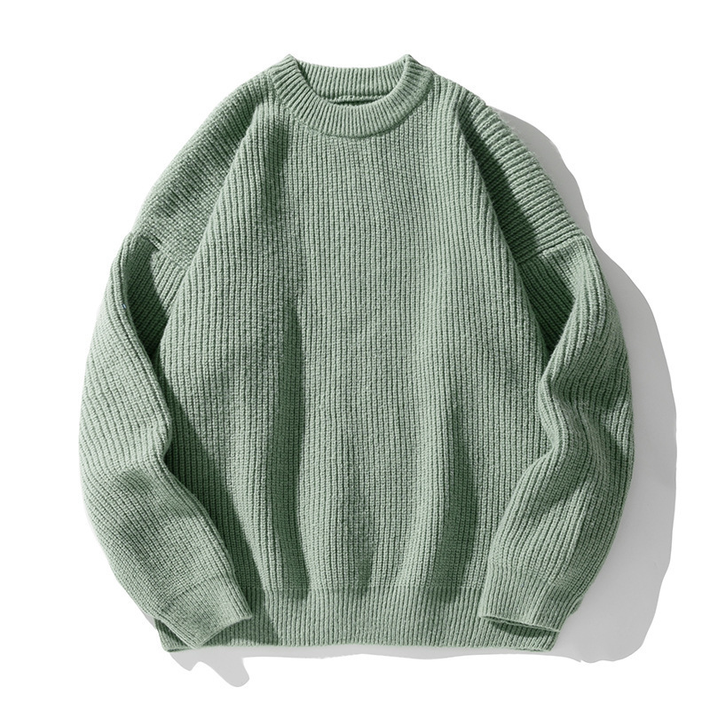 Solid Color Lazy Style Thick Knit Designer Sweater Round Neck Sweater Men Autumn Winter Trendy Brand Knitted Loose Casual Jacket
