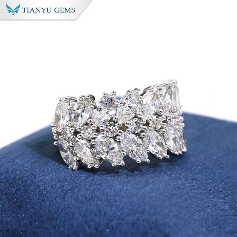 Tianyu Gems Highendjewelry Multishape Marquise Cut Lab Diamond DEF VS1 14k Solid White Gold and Yellow Gold Ring for Women