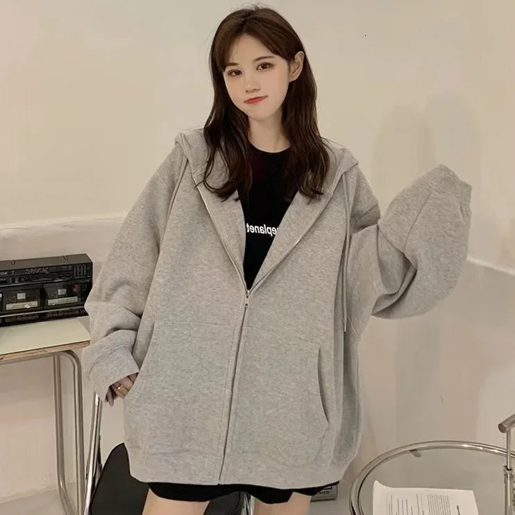 Spring Autumn Loose Lazy Style Womens Black Hoodie Fleece Lined Chic Unique Top Korean Version Jacket Sweatshirt 251030