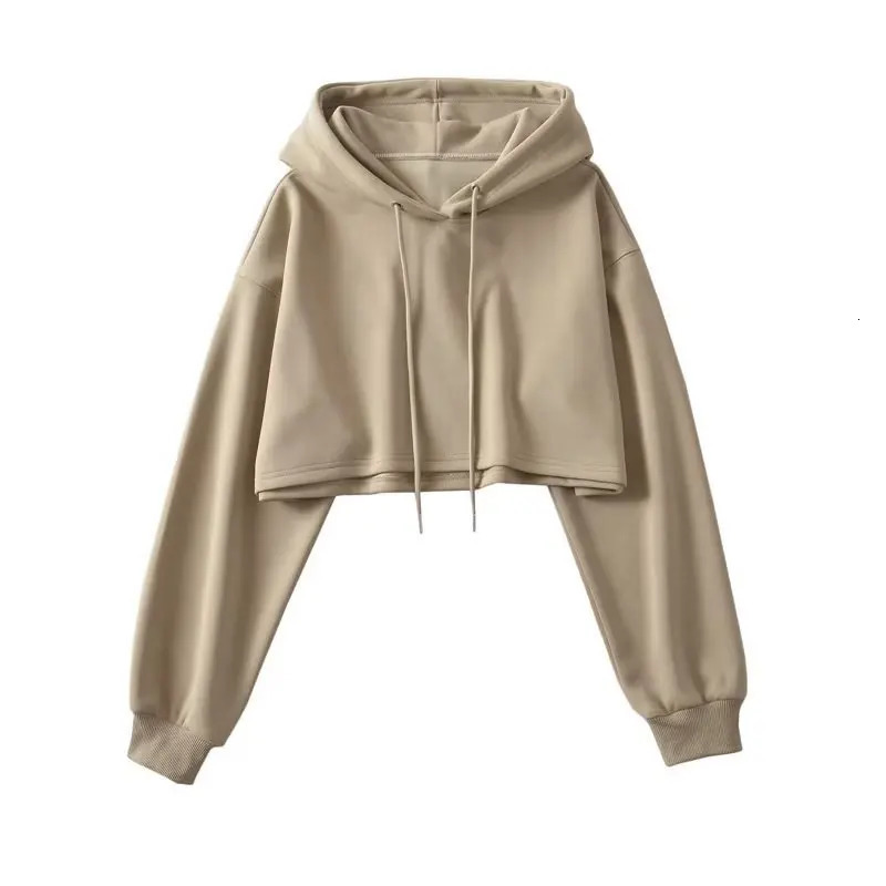 Sexy Short Hooded Sweatshirts Women Fashion Solid Color Long Sleeve Crop Tops Korean Streetwear Pullover Hoodies Female 251030