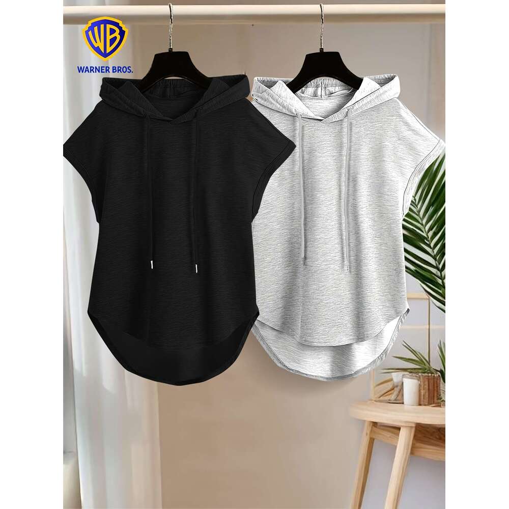 Cute Sweatshirts Pcs Women S Casual Sleeveless Hooded Sweatshirts Solid Color With Metallic Accent Pockets Relaxed Fit Hine Washable Spring Fall